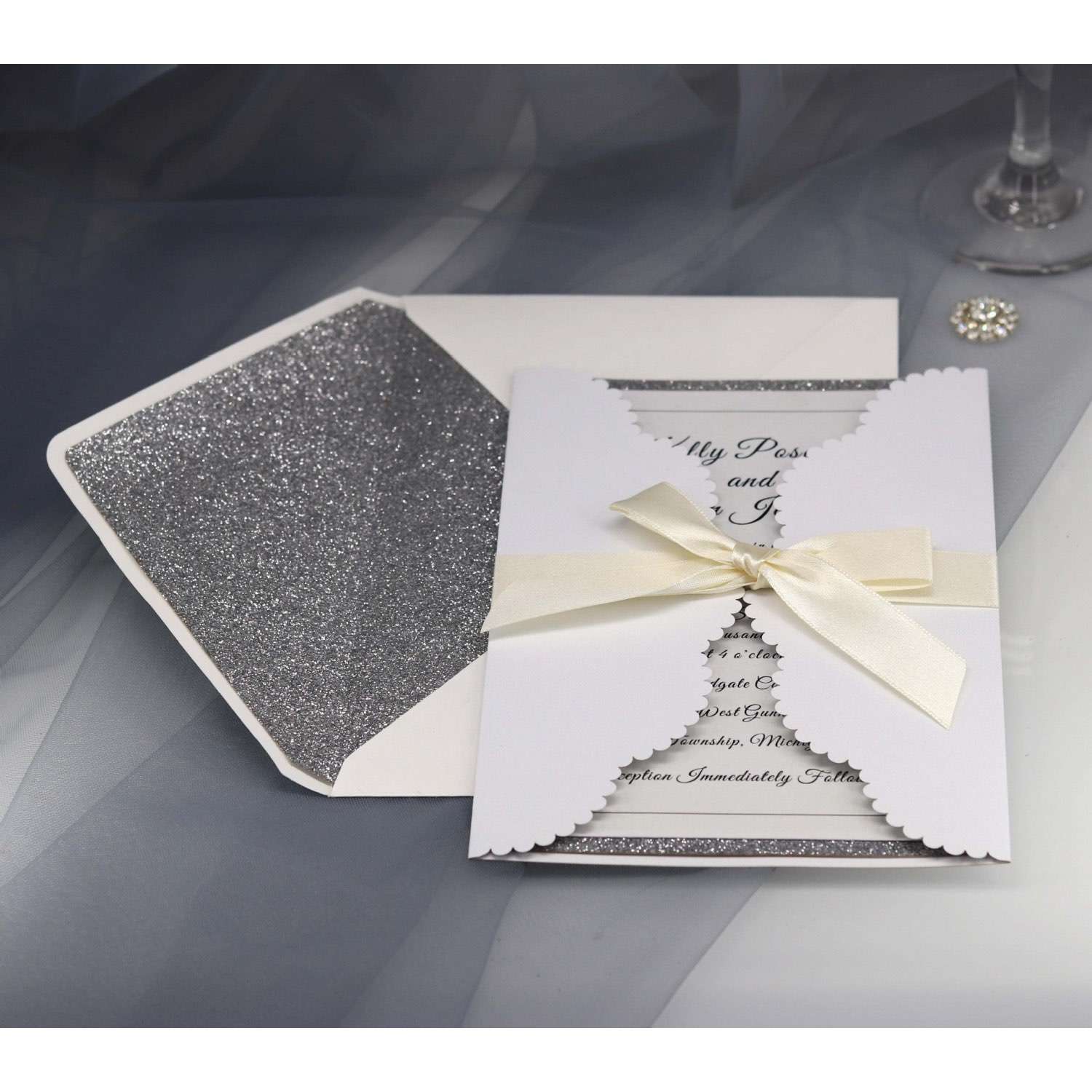 Wedding Invitation Card Slivery Insert Card Laser Invitation Glitter Card